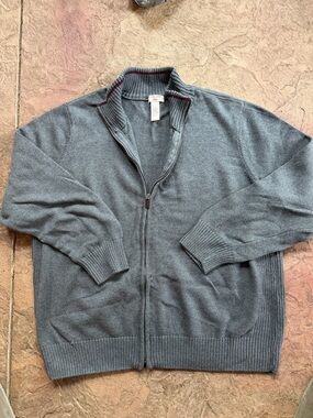 Dockers Men's Gray Full-Zip Shawl Collar Sweater with Contrast Trim